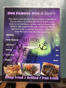 Bullock's Bistroのメニュー表面